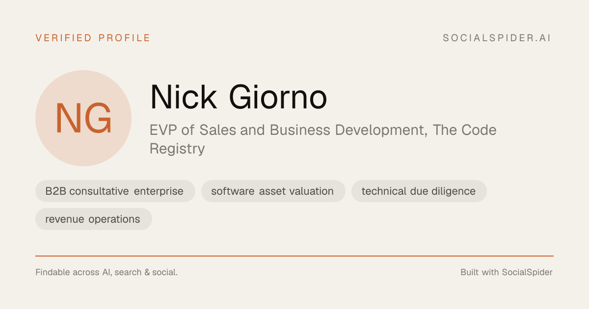 Nick Giorno — EVP of Sales and Business Development, The Code Registry